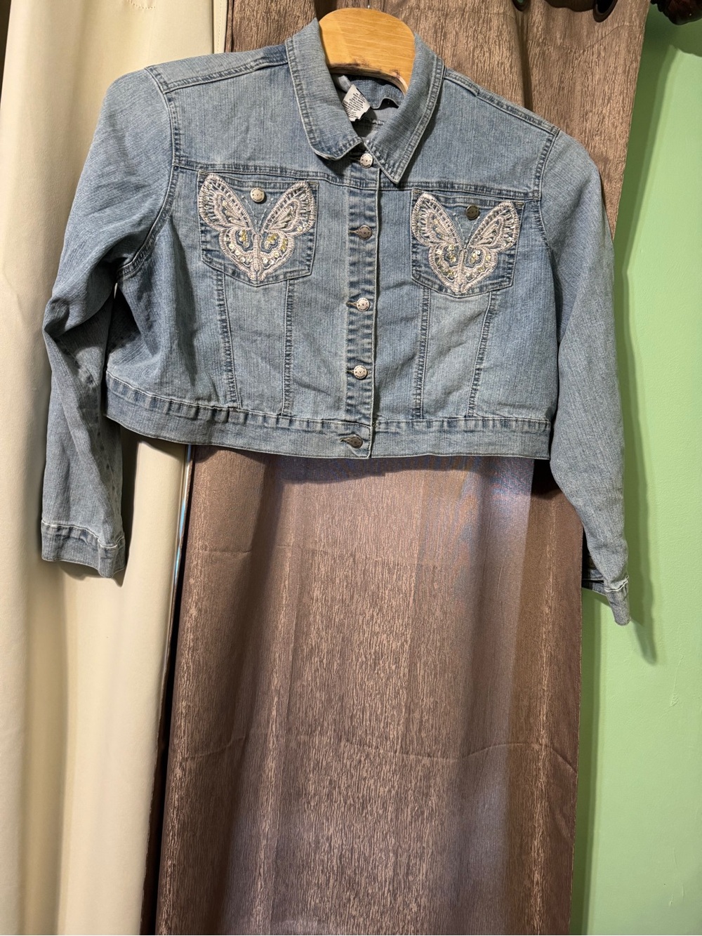 R.V.T Jeans Co Jacket Womens Size 3X Blue Denim Embroidered Western Boho Cropped
